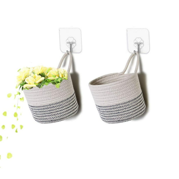 2 Pcs Wall Hanging Organizer Storage Baskets Small Cotton Rope Baskets with